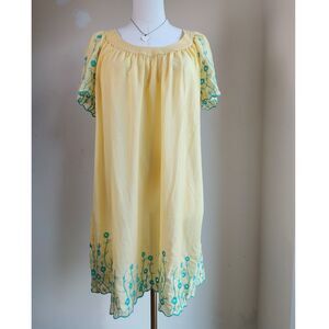 Da-Nang Silk Bohemian Peasant Dress Embroidered Yellow SZ S NEW